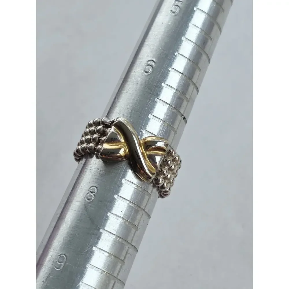 Sterling Silver 925 Two Tone Milor Italy Link Chain Bow Ring Signed Size 7‎